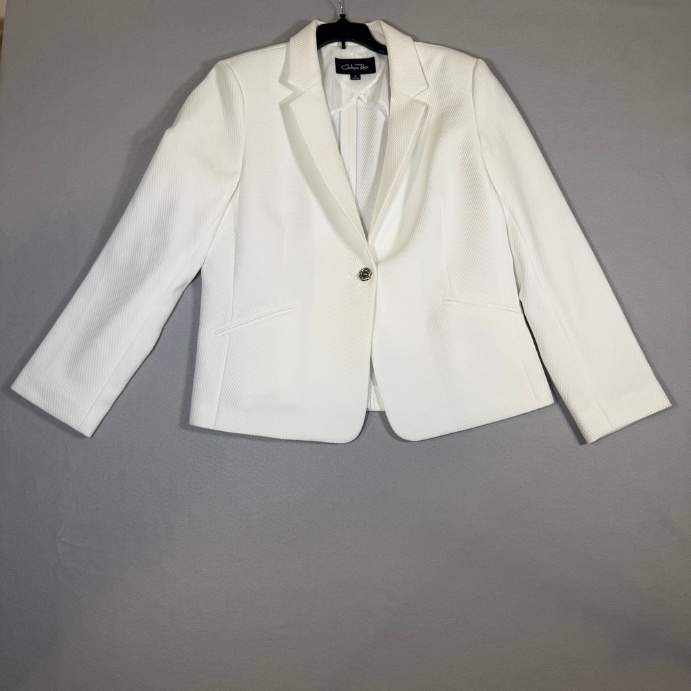 Chelsea Rose Womens White Textured Single Button Blazer Jacket Size 14